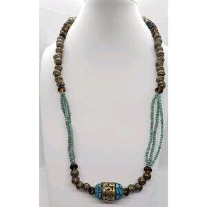 Vintage Turquoise Necklace Hand Made Huge Chunky Beaded Boho Beach Gem Gemstone